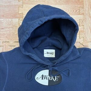 Awake NY Embroidered Split Logo Patch Hoodie Small Navy Blue Hooded Sweatshirt S